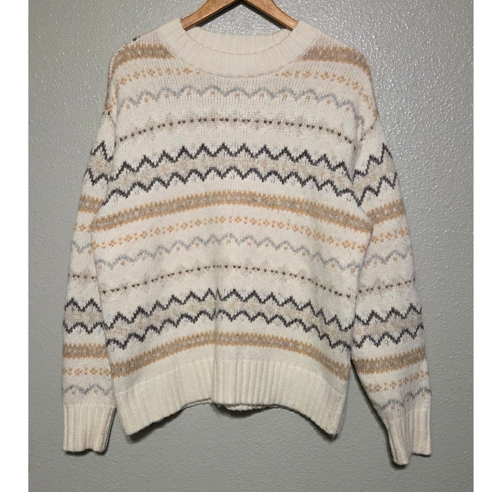 American Eagle Fair Isle Sweater Small Oversized Cream Nordic Neutral Après Ski